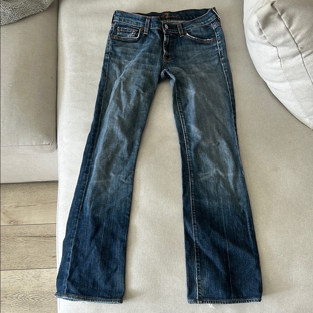 7 For All Mankind Low Rise Dark Blue Boot Leg Jeans